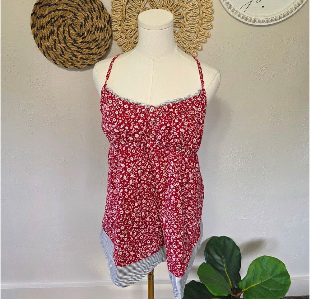 Maurices 2011 Red Babydoll Peasant Farmcore Cottagecore Womens Top L 100% Cotton